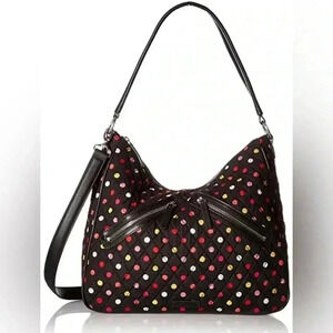 Vera Bradley Vivian Hobo bag in black and red dots cotton print